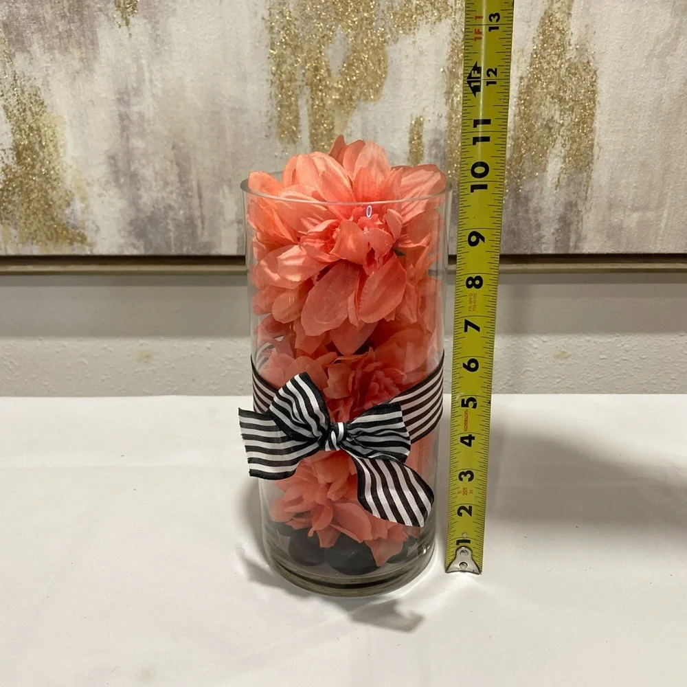 Elegant Coral Floral Arrangement in Glass Vase ⭐️
